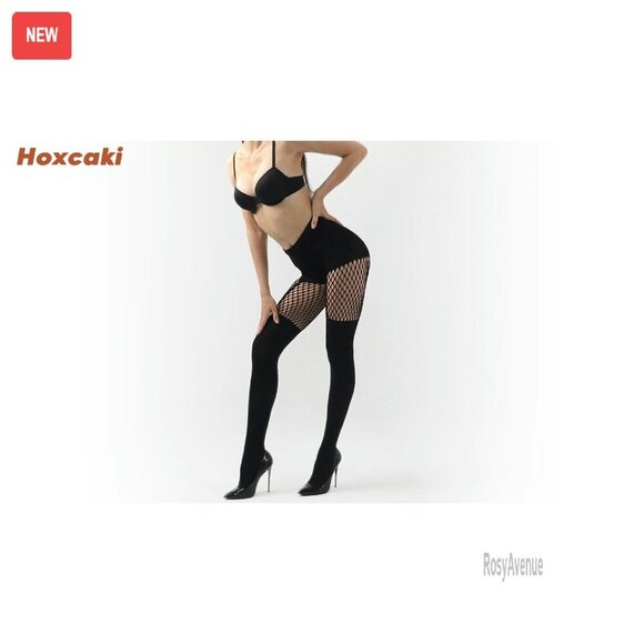 Mock Suspender Fishnet Tights Pack of 2 - Faux Thigh High Stockings - Picture 8 of 8